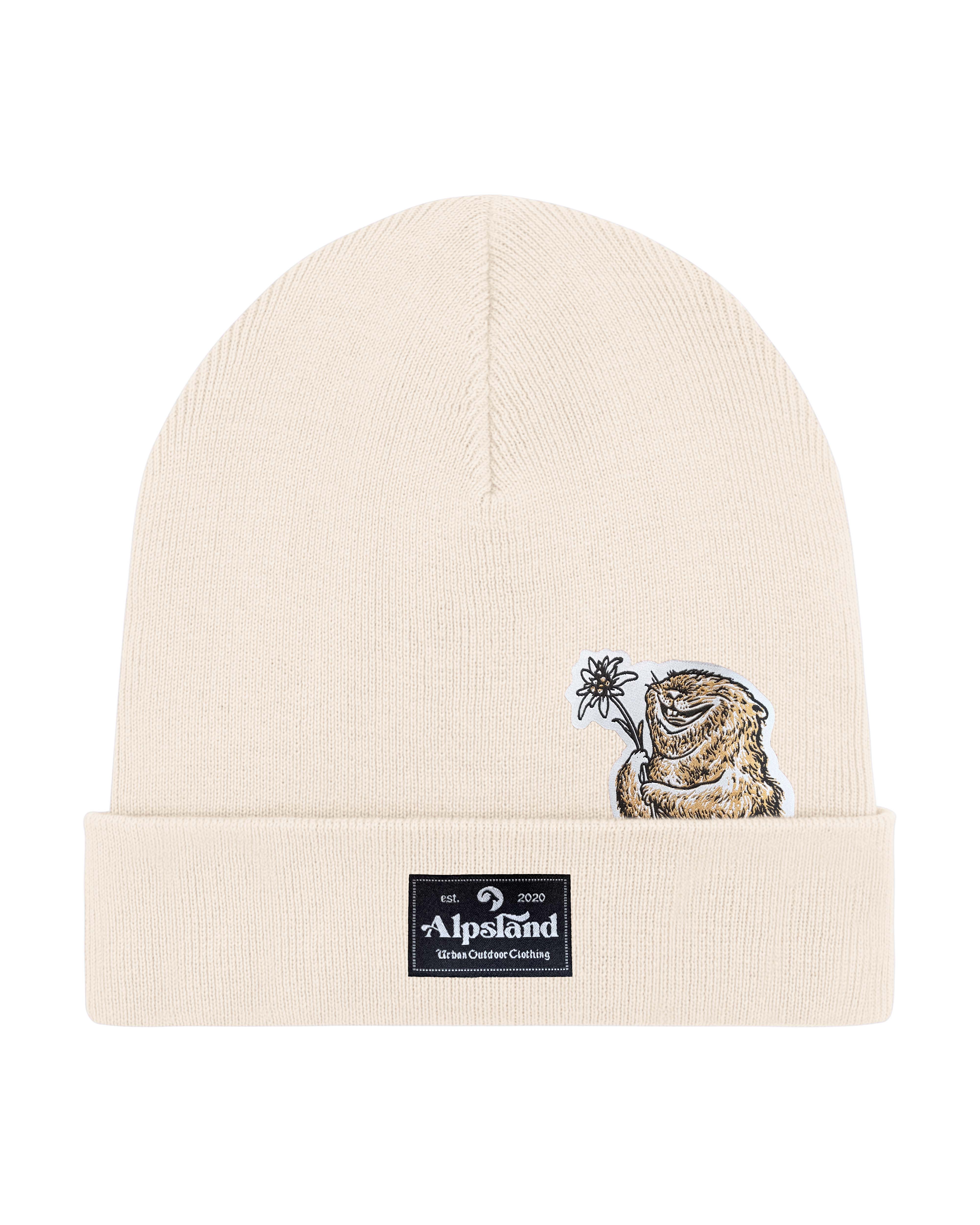 Marmot with Edelweiss - Organic Rib Beanie - Hat