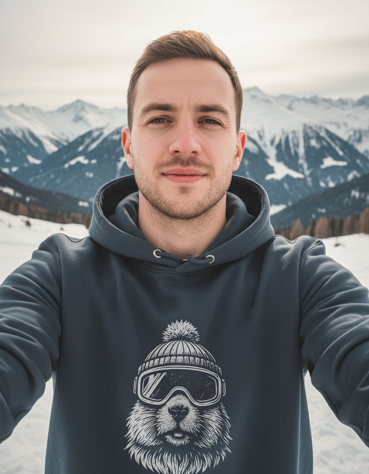 Murmeltier Powder Pro Unisex Bio Hoodie – Alpsland – Skifahren, Murmeltier, Freeride