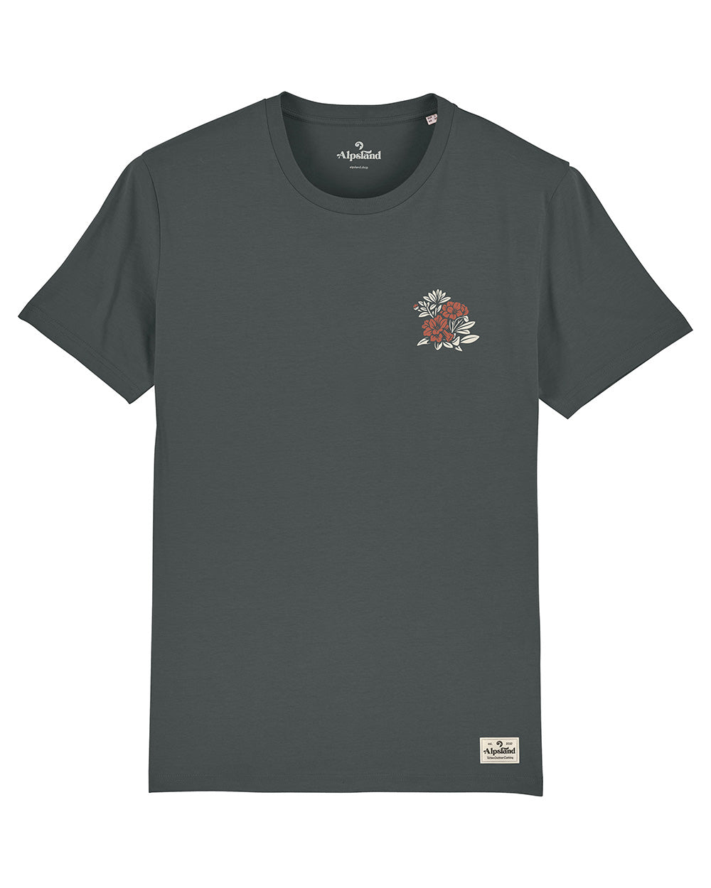 Alpenrose Pocket Herren Bio T-Shirt – Alpsland – Wandern, Alpenrose, Alpen, Blumen