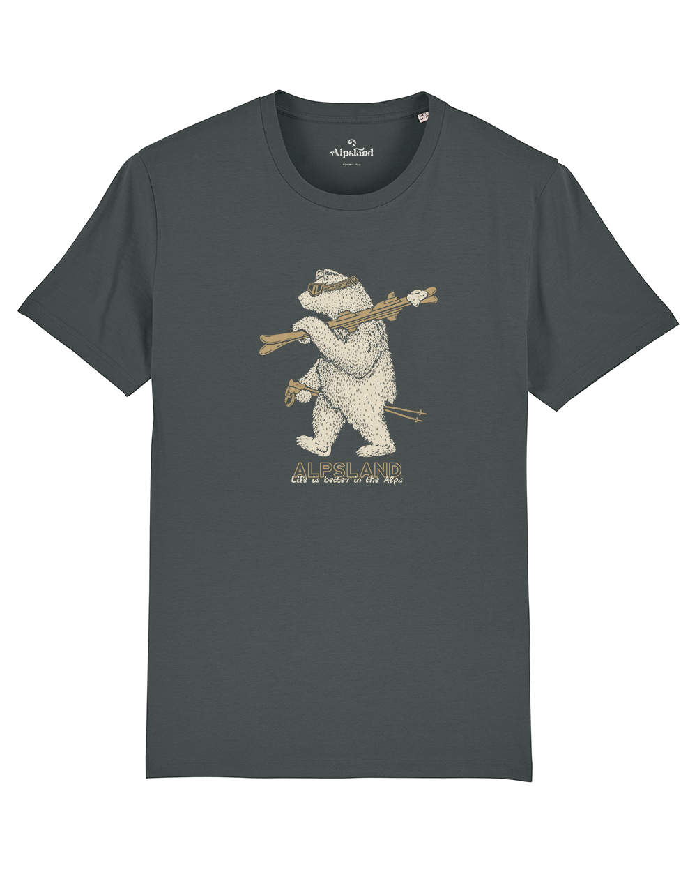 Bär mit Ski Herren Bio T-Shirt – Alpsland – Skifahren, Bär, Winter, Alpen, Humor