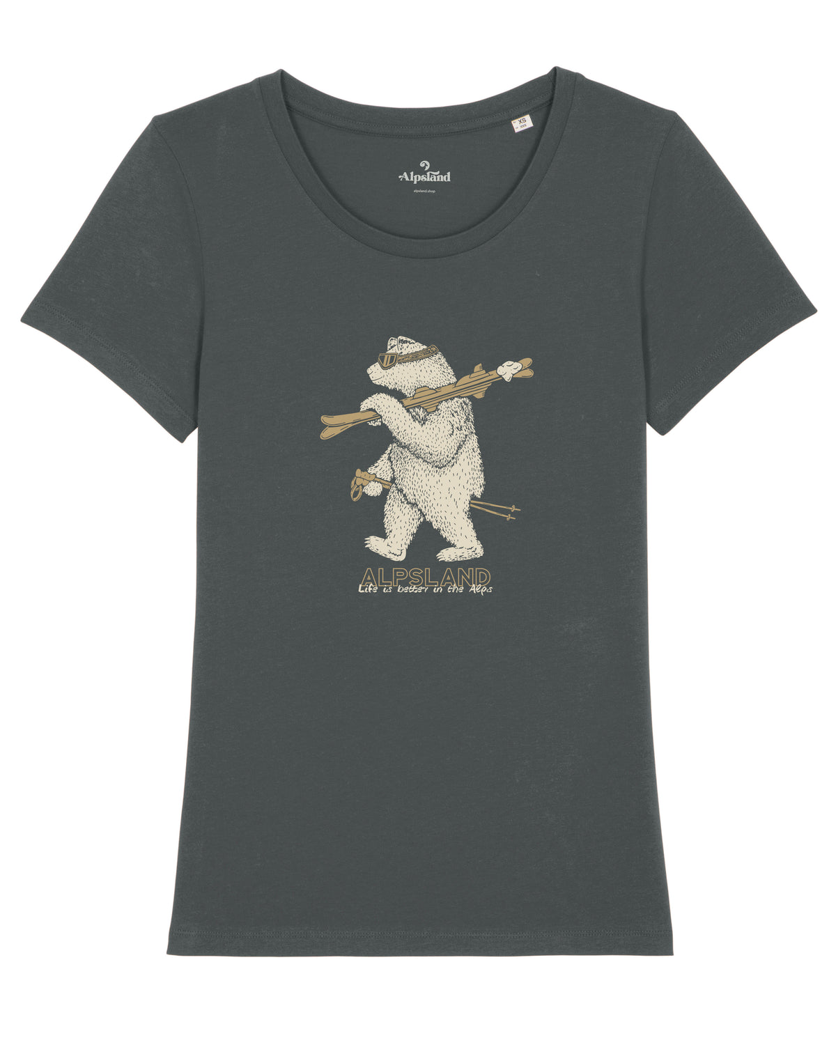 Bär mit Ski Damen Bio T-Shirt – Alpsland – Skifahren, Bär, Winter, Alpen, Humor