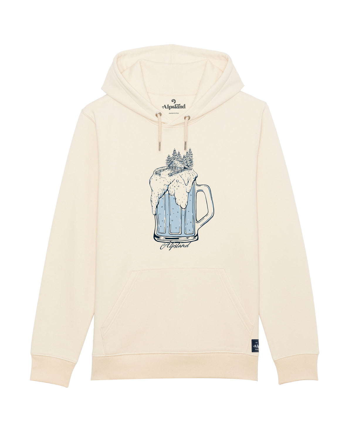 Bier mit Skihütte Unisex Bio Hoodie – Alpsland – Skifahren, Winter, Bier, Hütte