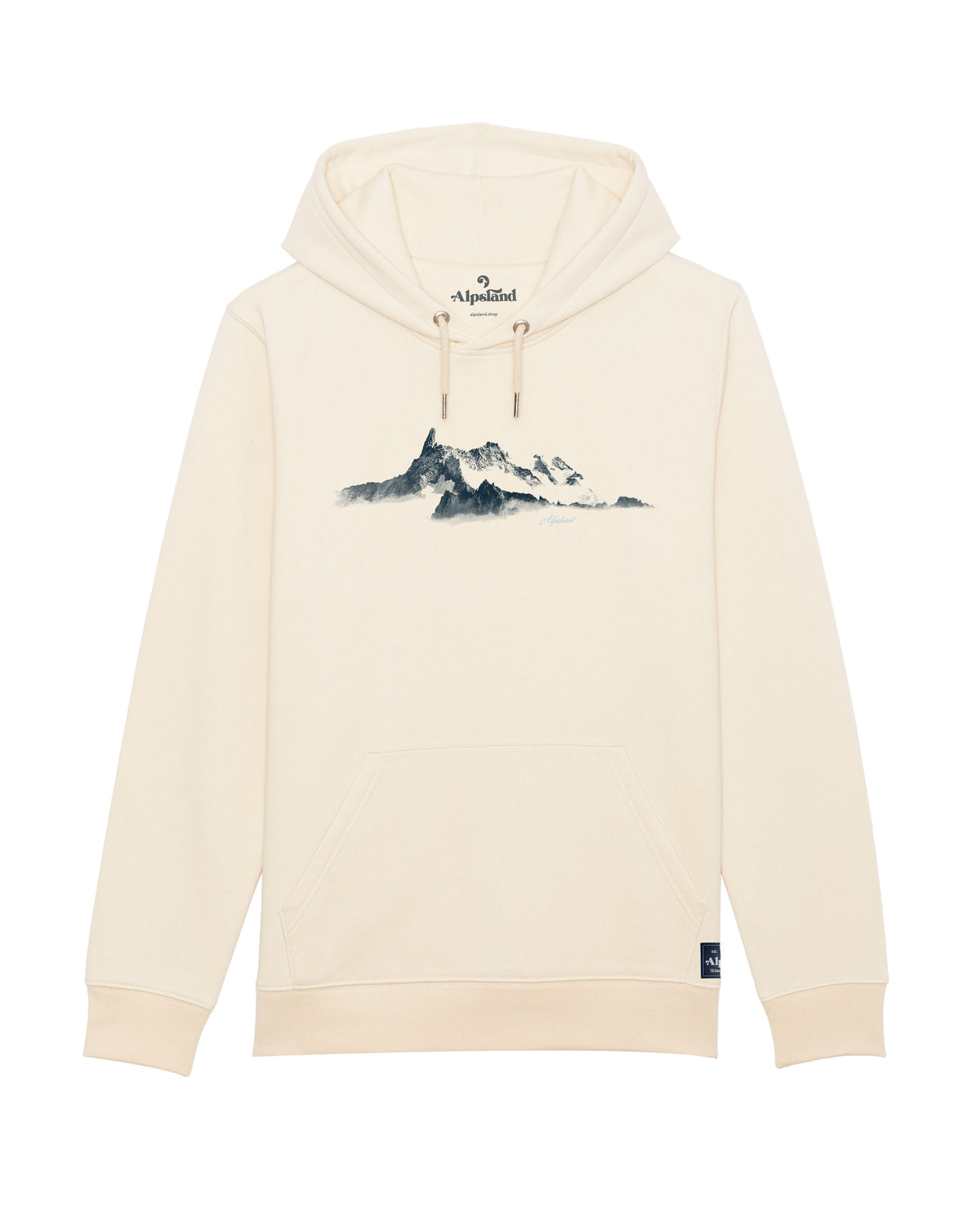 Blauer Winterberg Unisex Bio Hoodie – Alpsland – Winter, Berge, Schnee, Alpen