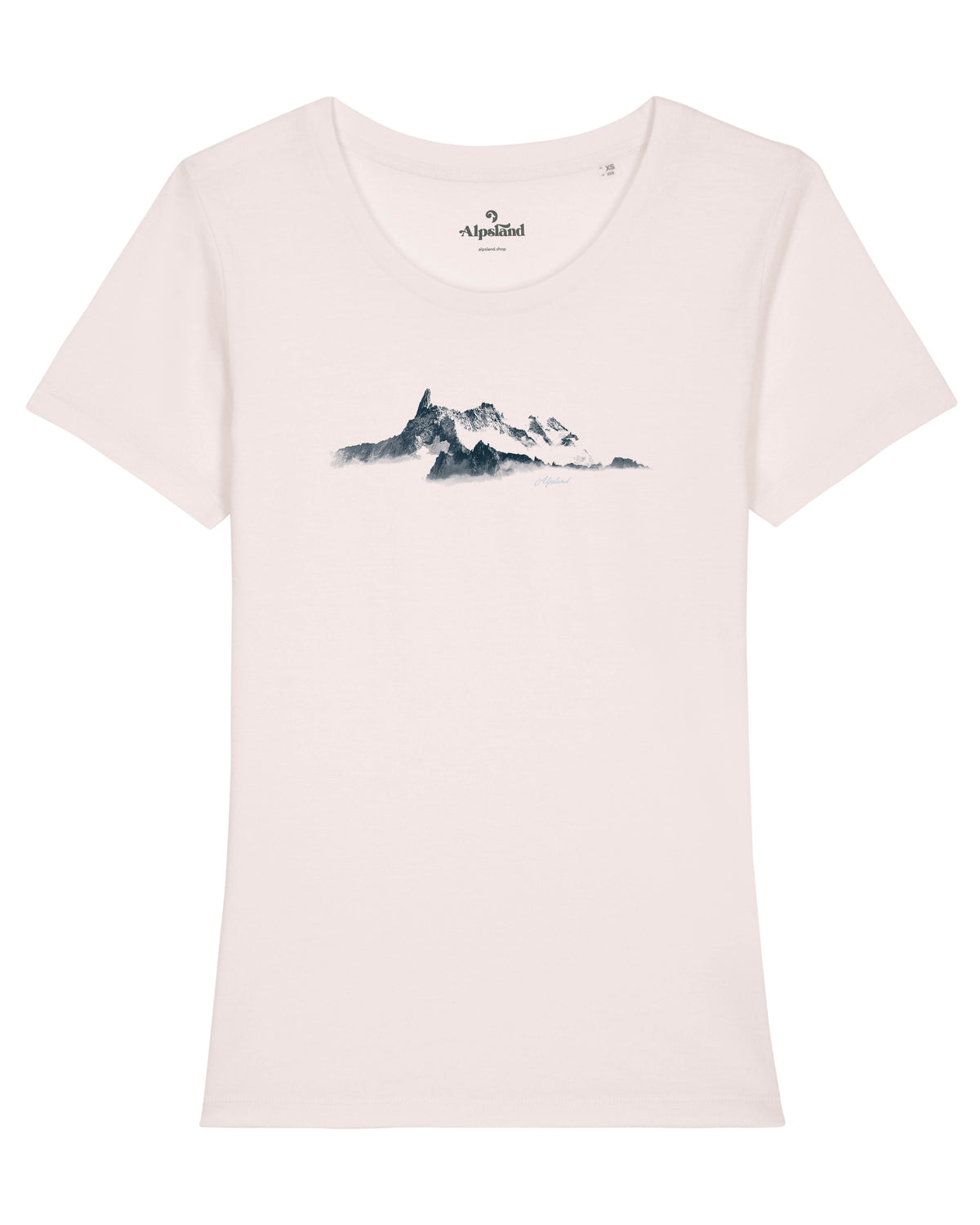 Blauer Winterberg Damen Bio T-Shirt – Alpsland – Winter, Berge, Schnee, Alpen