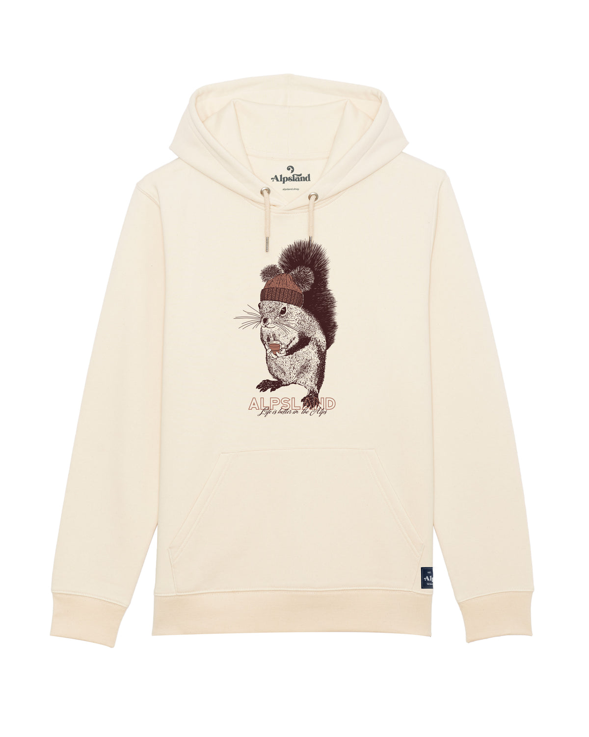 Eichhörnchen Unisex Bio Hoodie – Alpsland – Wandern, Eichhörnchen, Natur, Alpen