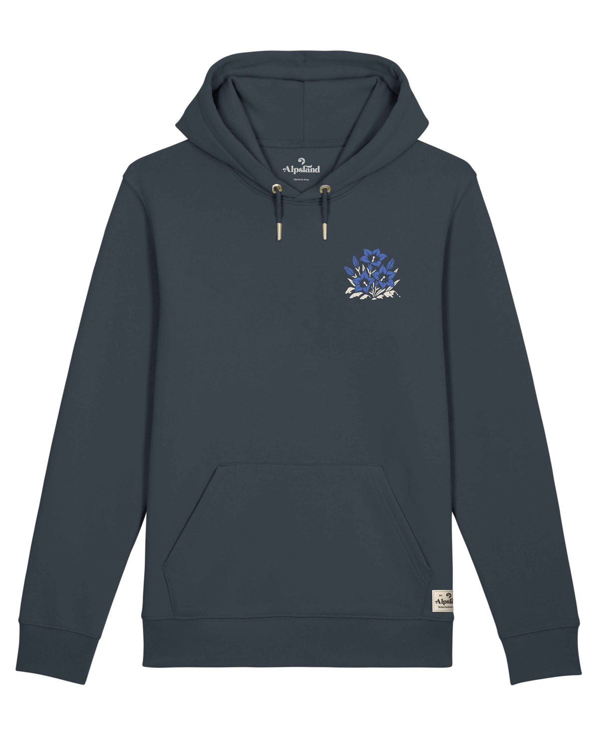 Enzian Pocket Unisex Hoodie – Alpsland – Wandern, Enzian, Alpen, Blumen