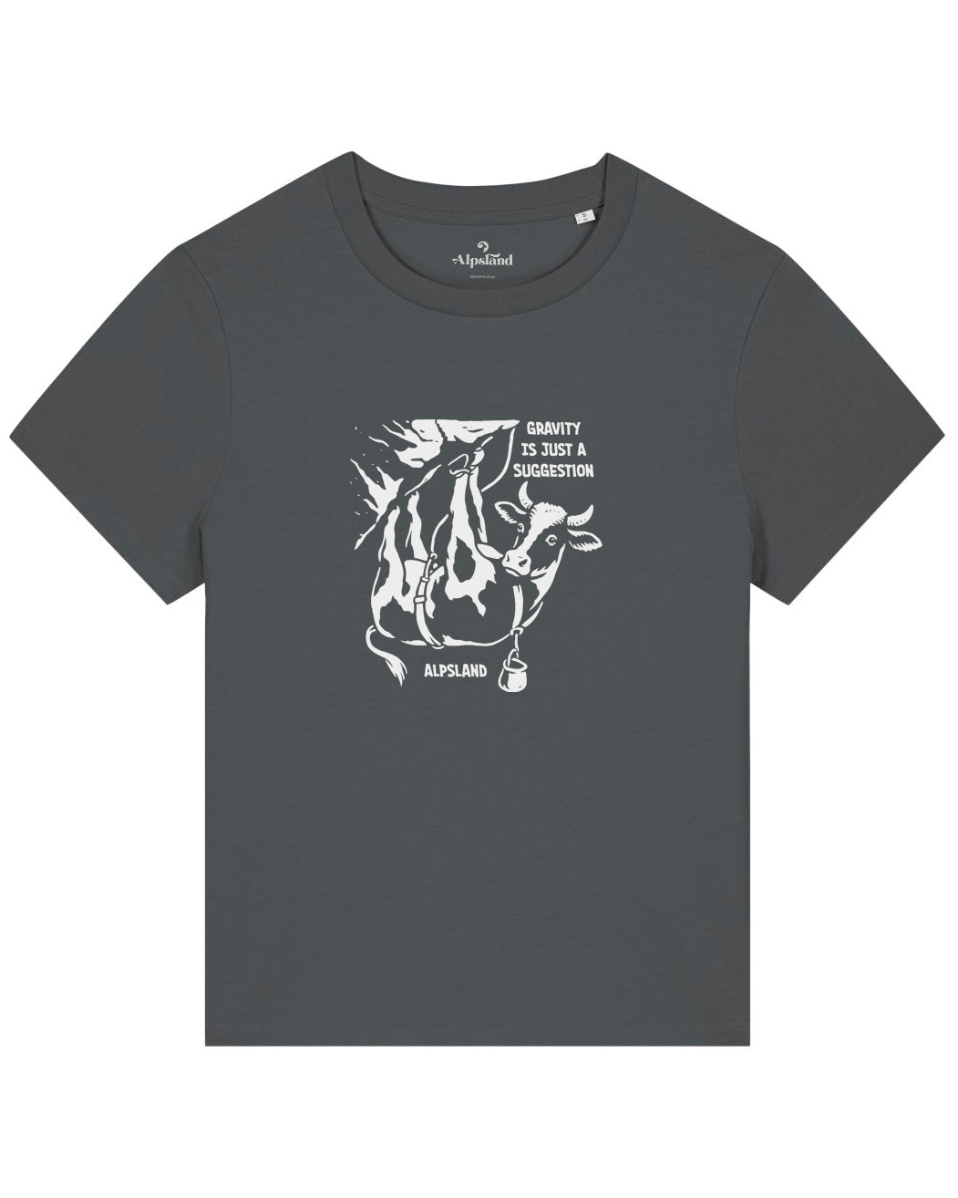 Alpenkuh Gravity Damen Bio T-Shirt – Alpsland – Wandern, Kuh, Berge, Humor