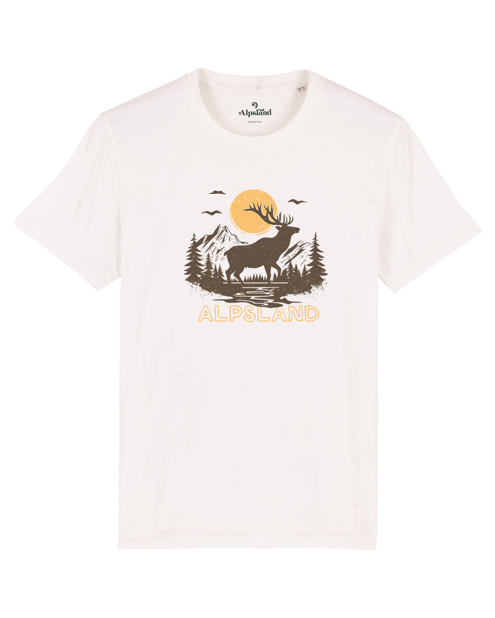 Hirsch im Sonnenuntergang Herren Bio T-Shirt – Alpsland – Wandern, Hirsch, Berge