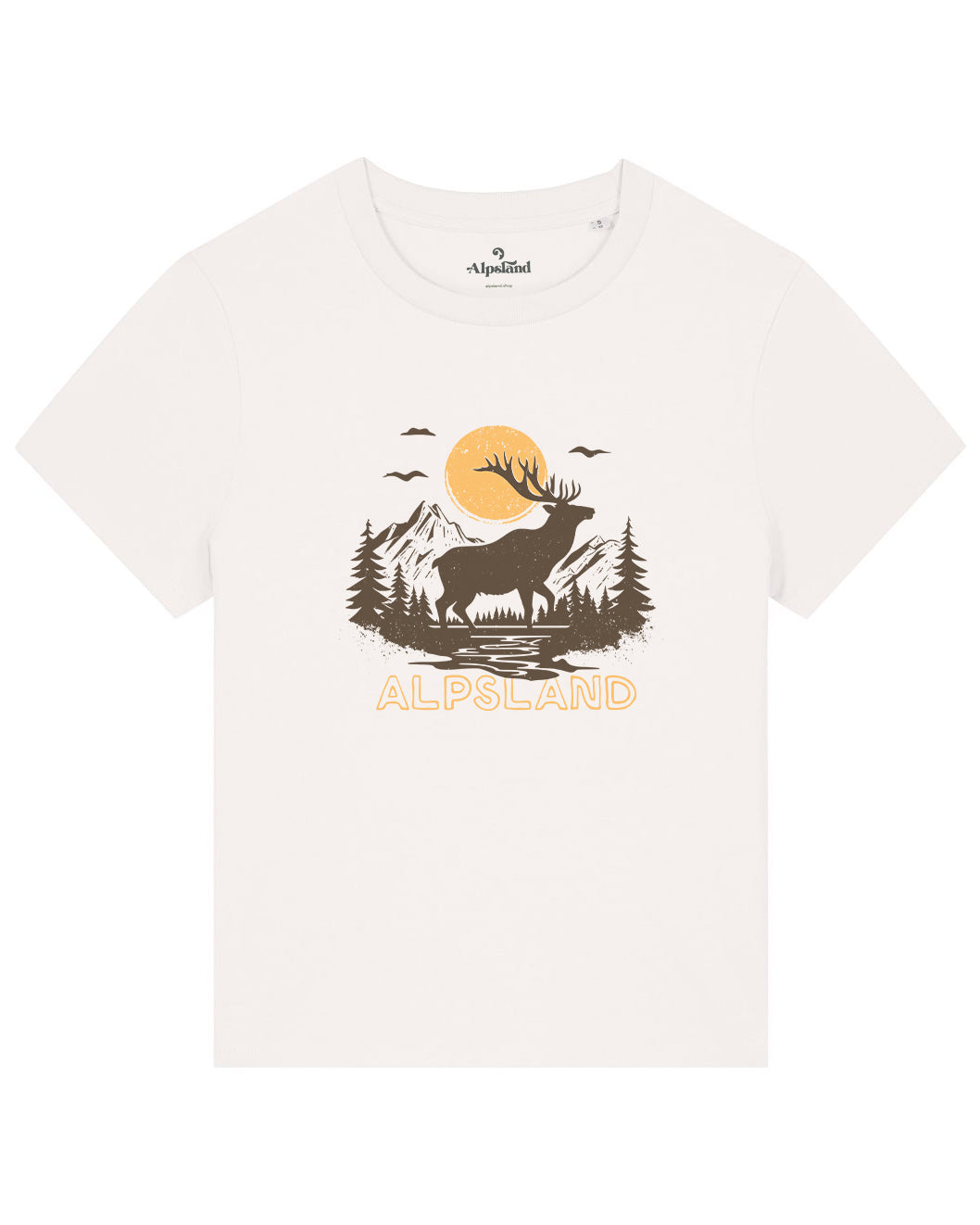 Hirsch im Sonnenuntergang Damen Bio T-Shirt – Alpsland – Wandern, Hirsch, Berge