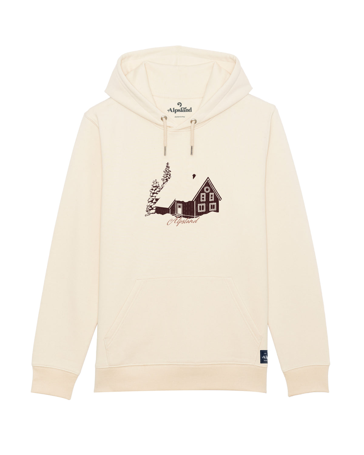 Hütte im Schnee Unisex Bio Hoodie – Alpsland – Winter, Schnee, Hütte, Alpen, Ski