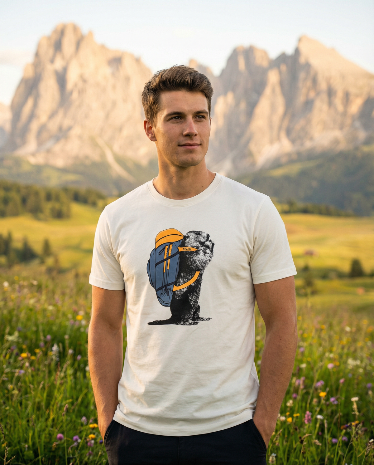 Wander-Murmeltier Herren Bio T-Shirt – Alpsland – Wandern, Berge, Alpen, Murmeltier