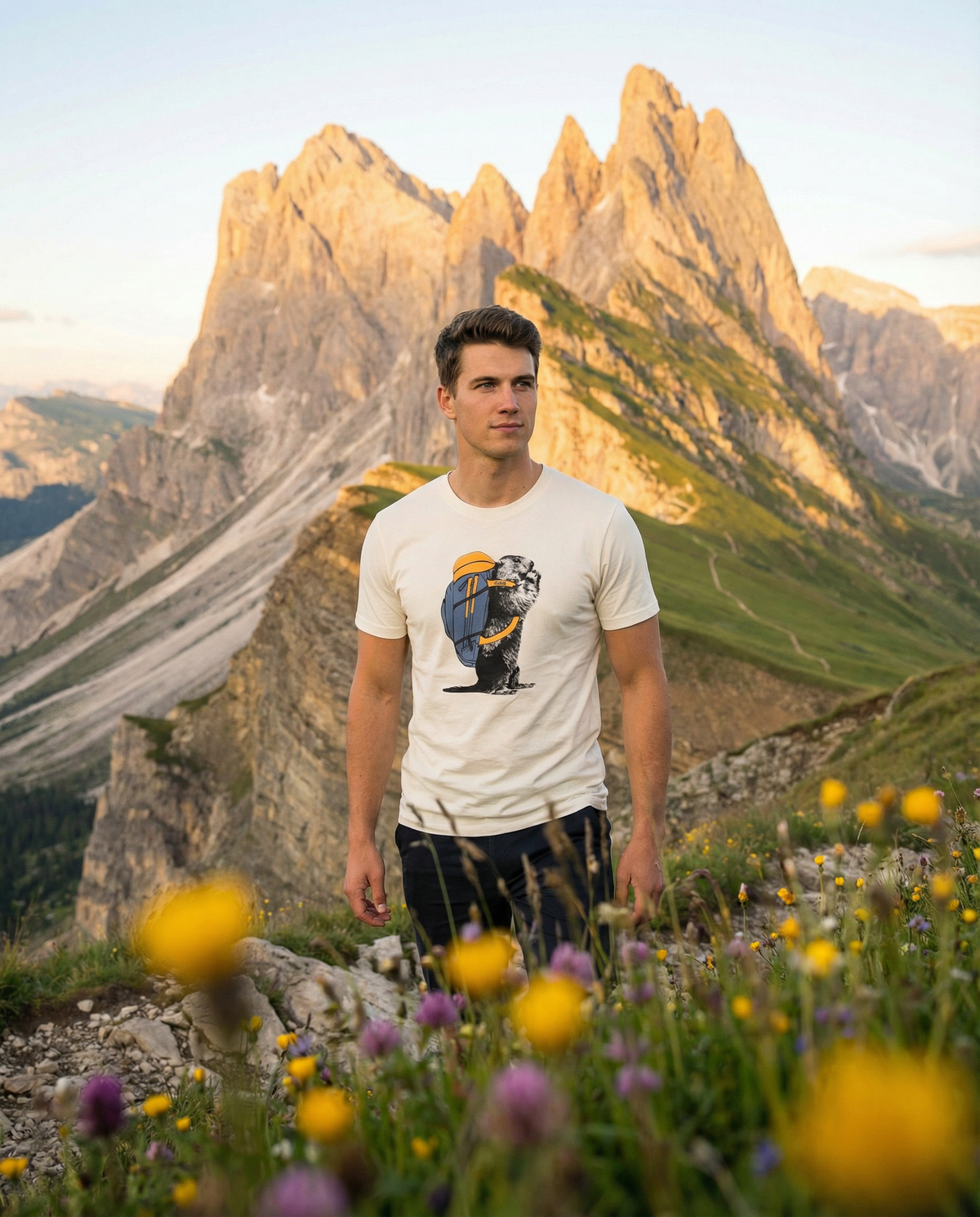 Wander-Murmeltier Herren Bio T-Shirt – Alpsland – Wandern, Berge, Alpen, Murmeltier