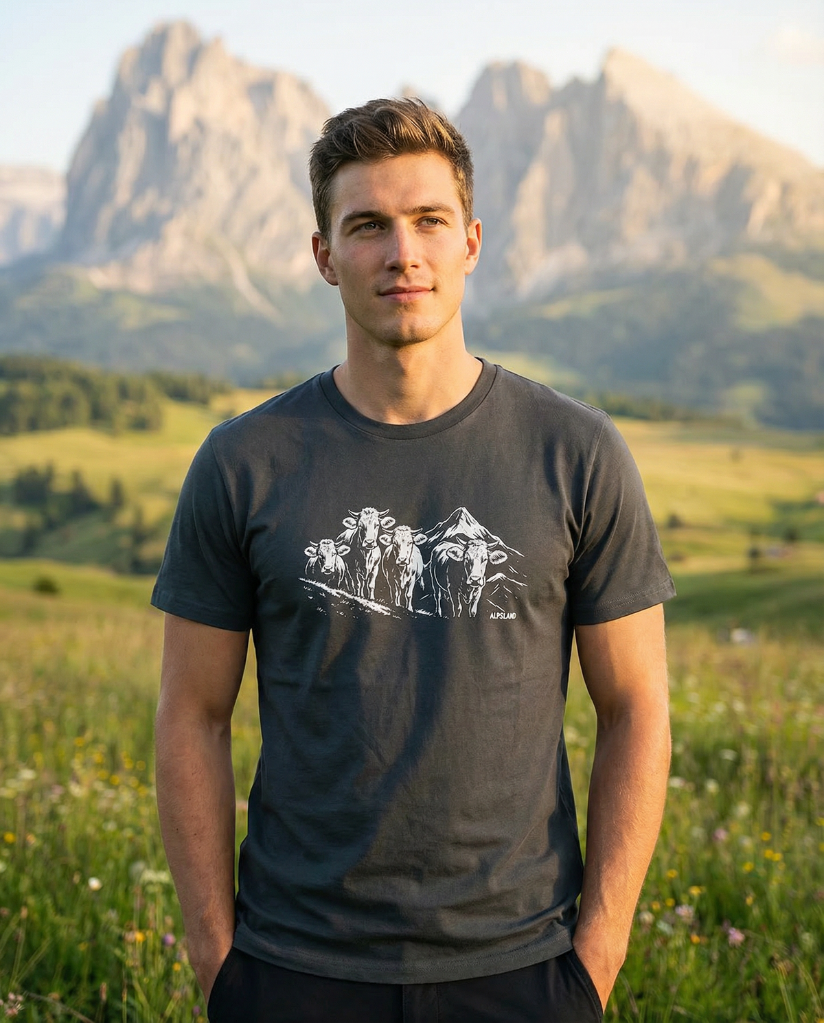Kuhparade Herren Bio T-Shirt – Alpsland – Wandern, Kuh, Alpen, Alm