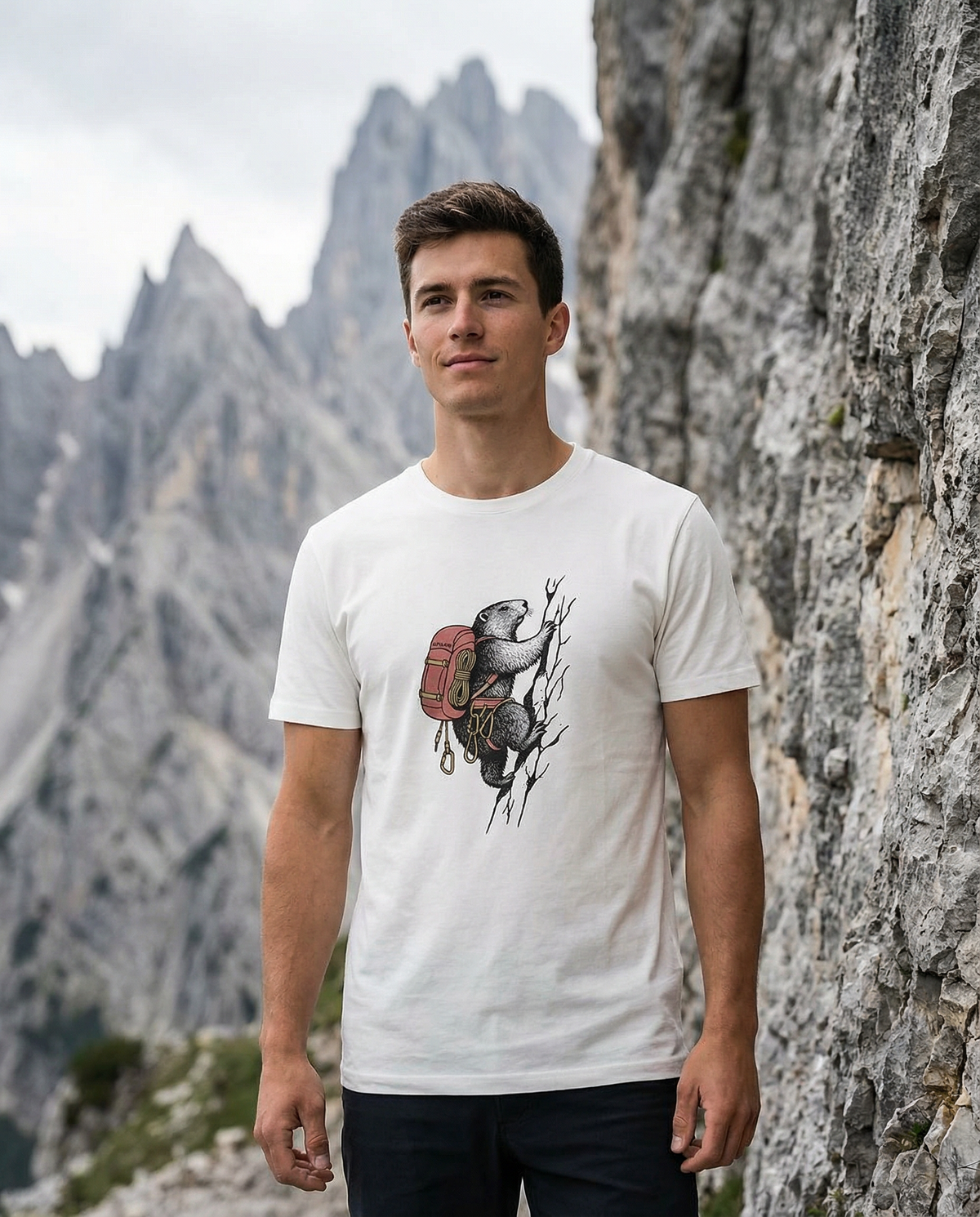 Kletter-Murmeltier Herren Bio T-Shirt – Alpsland – Klettern, Murmeltier, Berge