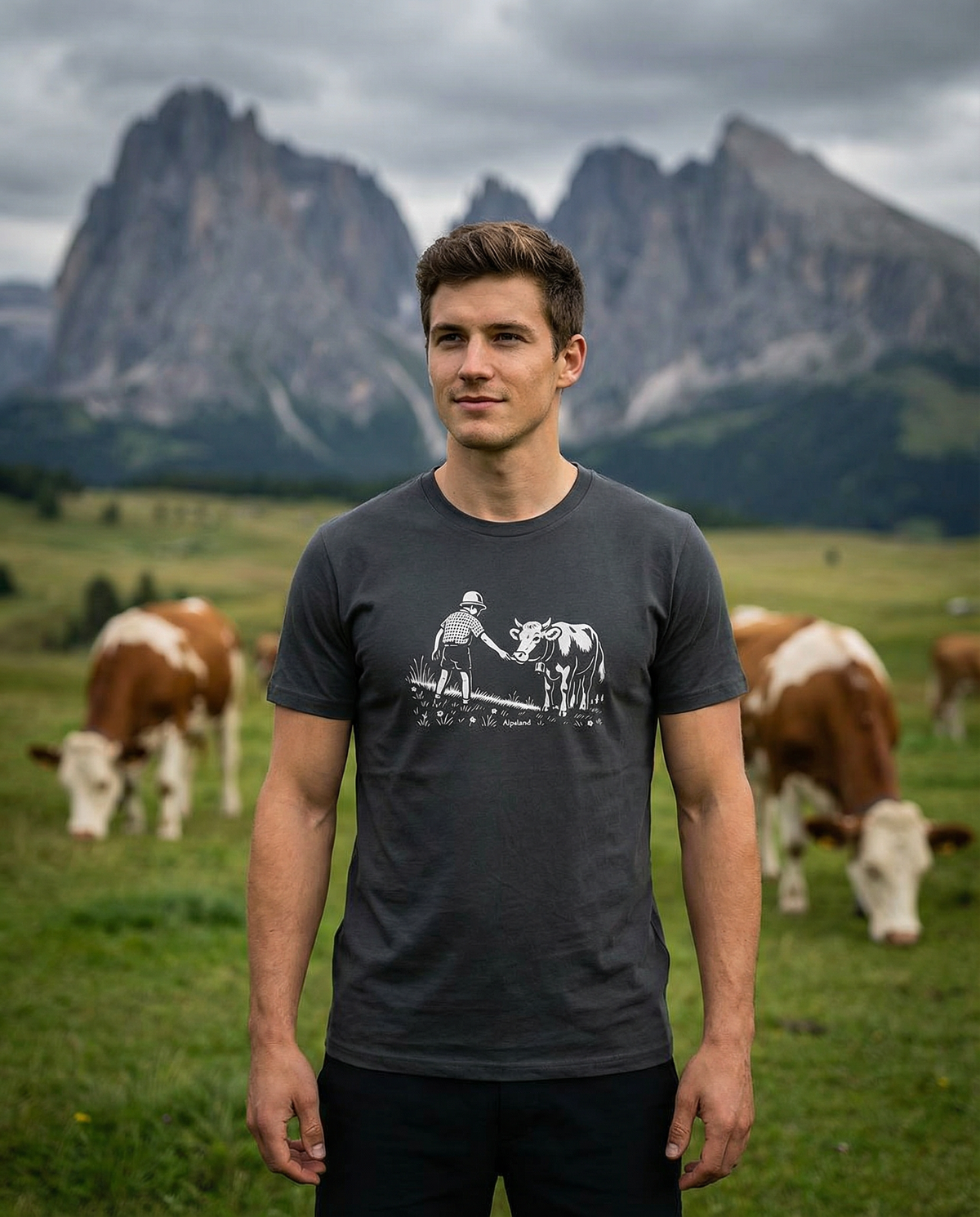 Freundschaft mit Kuh Herren Bio T-Shirt – Alpsland – Wandern, Kuh, Alpen, Alm