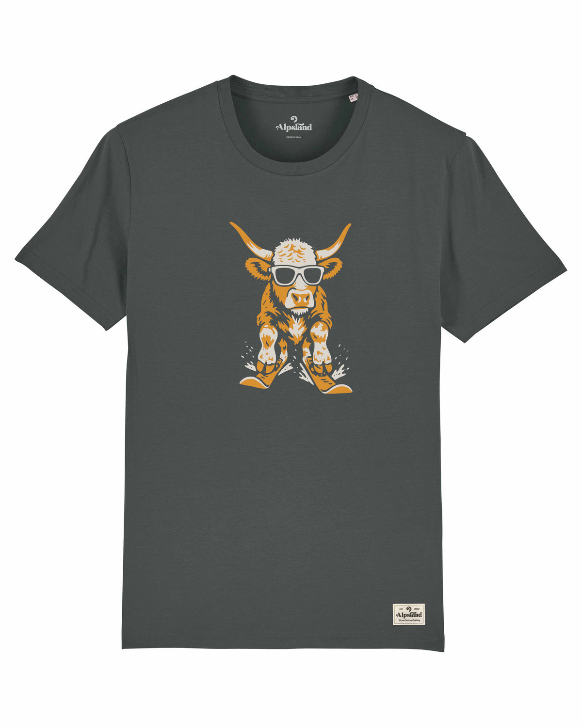 Skikuh Herren Bio T-Shirt – Alpsland – Skifahren, Kuh, Winter, Humor, Alpen