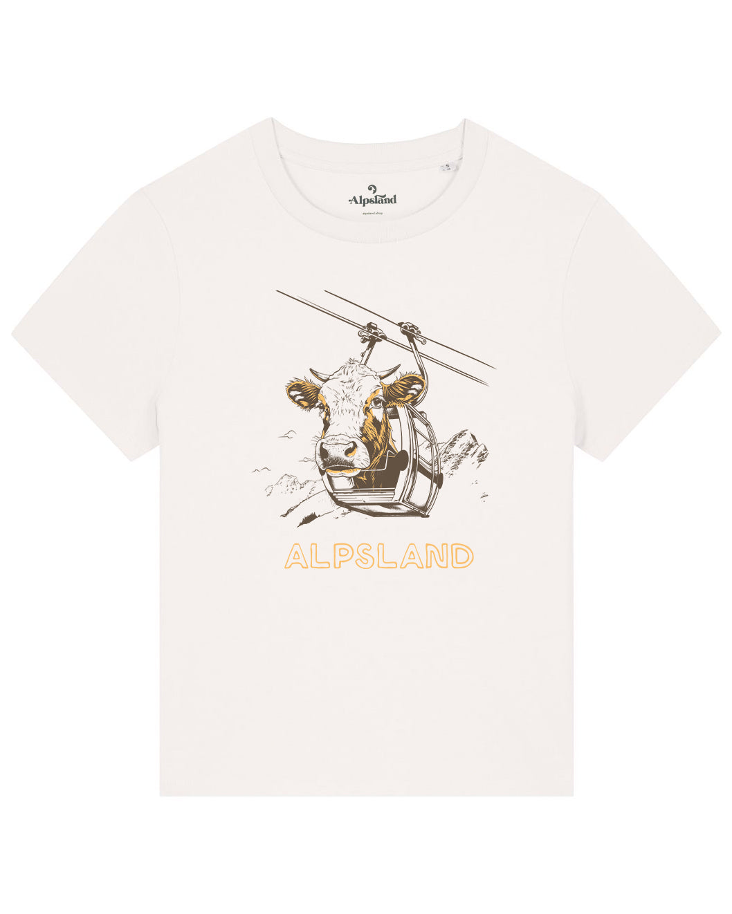 Kuh in Gondelbahn Damen Bio T-Shirt – Alpsland – Ski, Kuh, Gondelbahn, Humor, Alpen