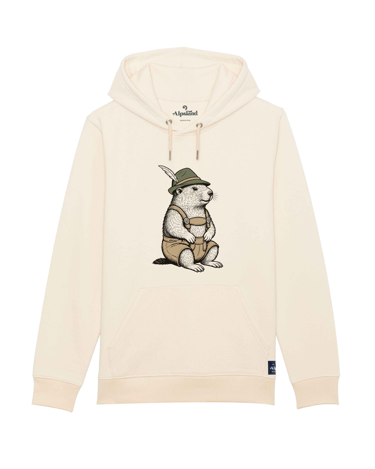 Murmeltier in Lederhosen Unisex Hoodie – Alpsland – Murmeltier, Bayern, Alpen