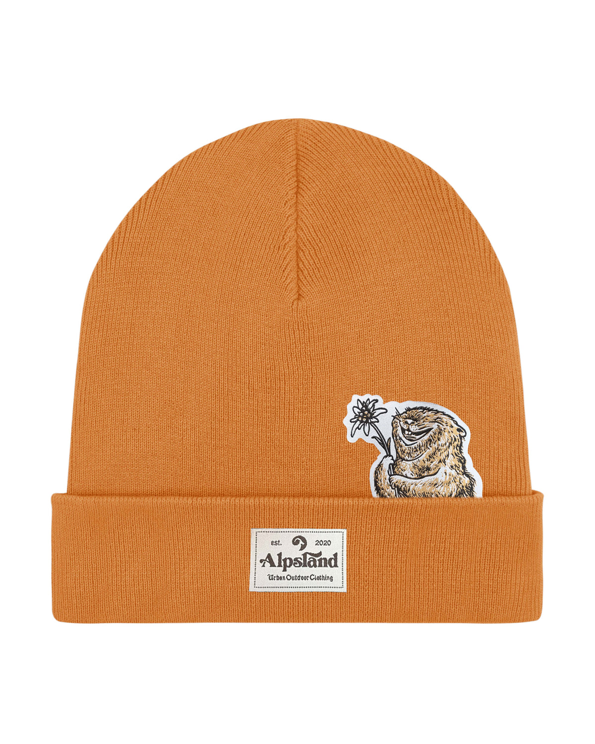 Murmeltier mit Edelweiss Beanie Mütze – Alpsland – Winter, Outdoor, Murmeltier