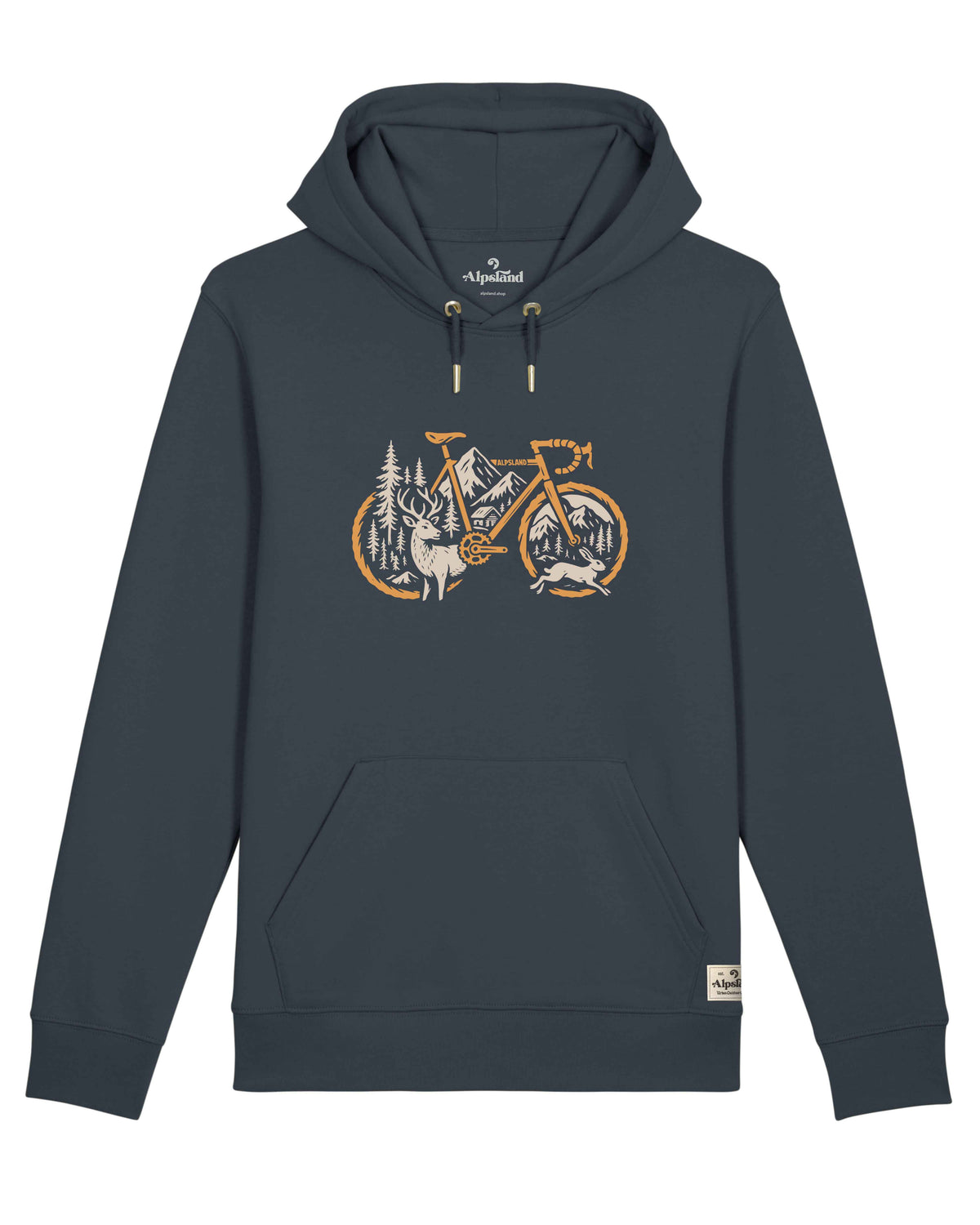 Alpenrad Tiere Unisex Hoodie – Alpsland – Radfahren, Tiere, Berge, Alpen, MTB