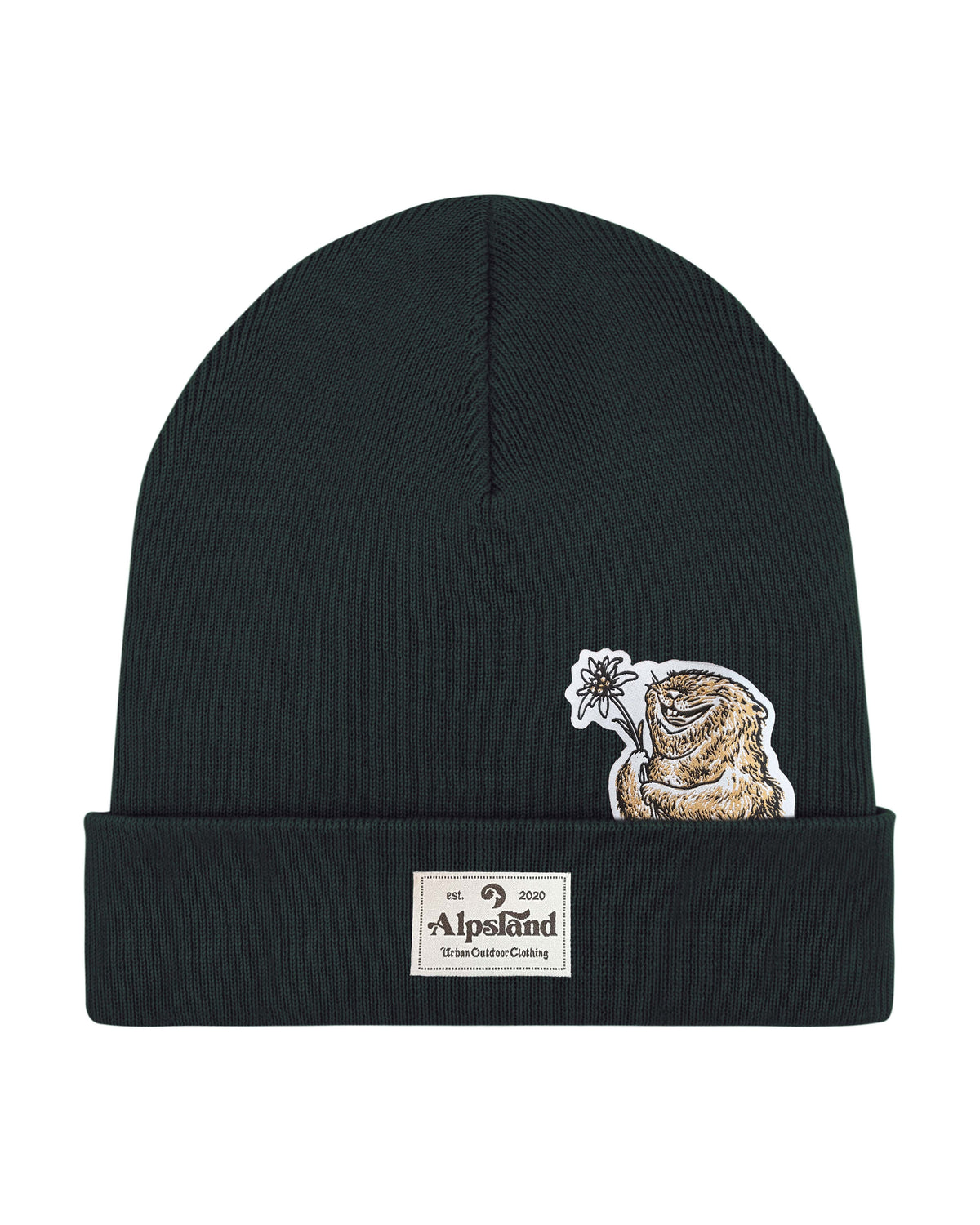 Murmeltier mit Edelweiss Beanie Mütze – Alpsland – Winter, Outdoor, Murmeltier