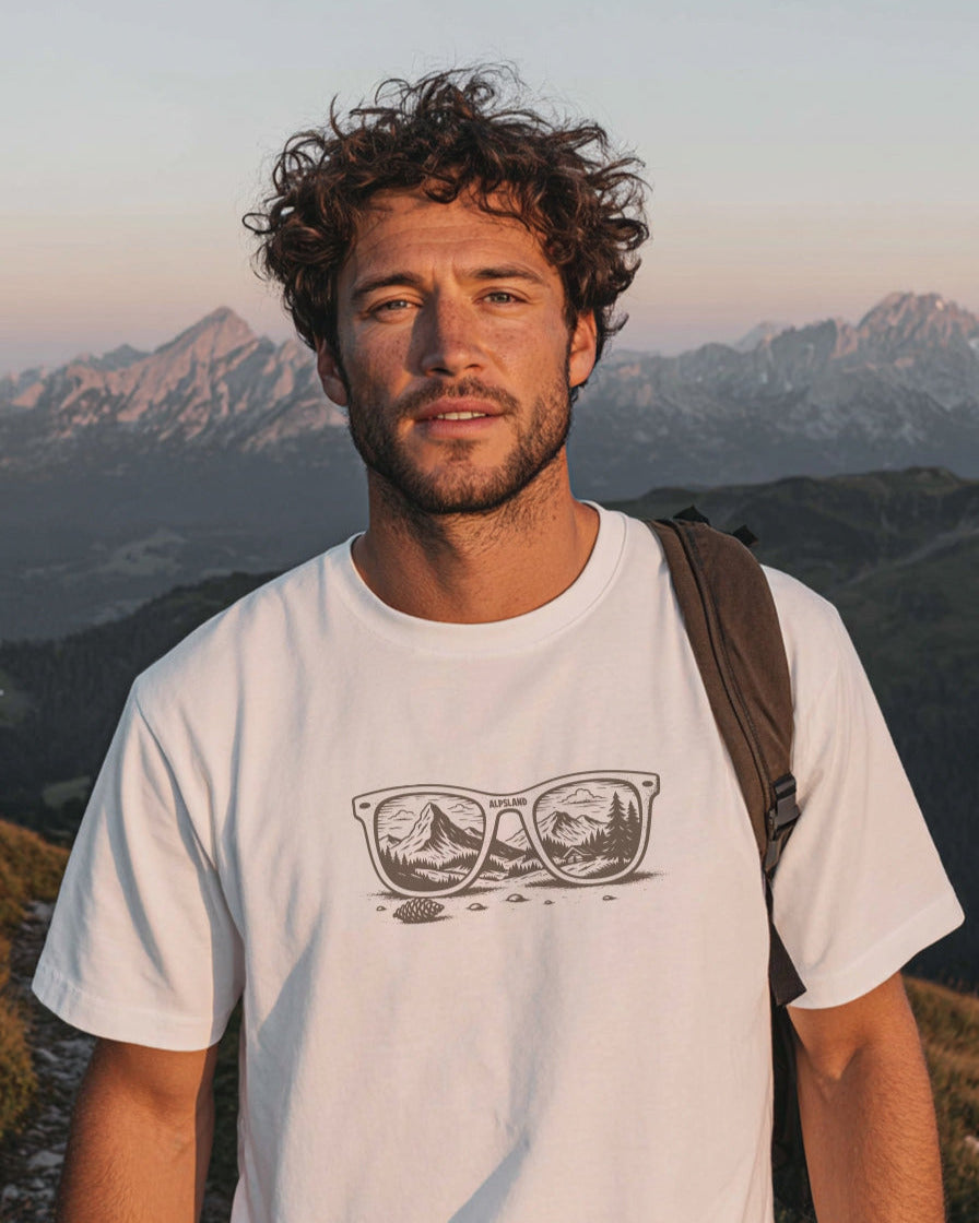 Alpenblick Herren Bio T-Shirt Lifestyle – Alpsland – Wandern, Berge, Alpen