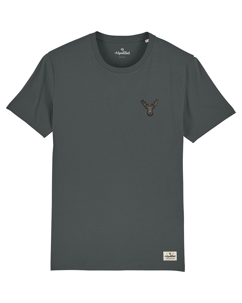 Hirsch Badge Herren Bio T-Shirt – Alpsland – Wandern, Hirsch, Badge, Natur