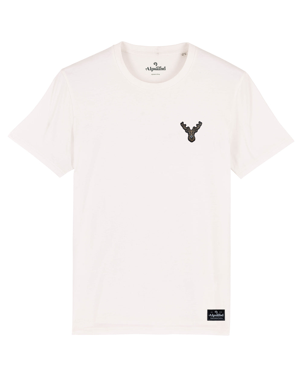 Hirsch Badge Herren Bio T-Shirt – Alpsland – Wandern, Hirsch, Badge, Natur