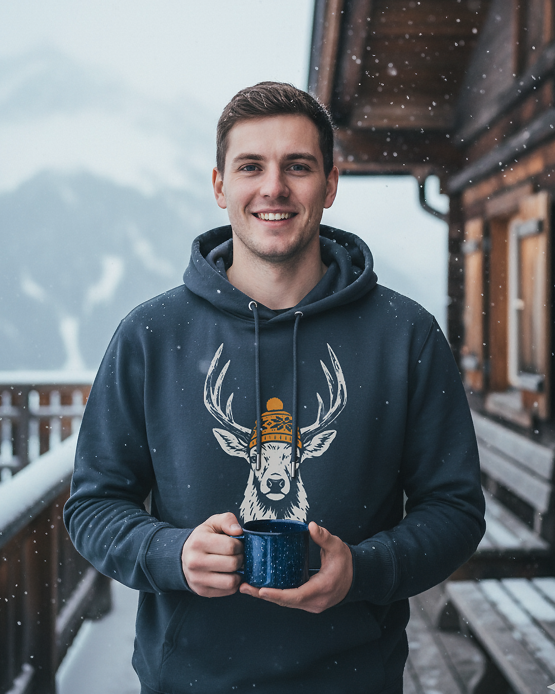Alpenhirsch Deluxe Unisex Bio Hoodie – Alpsland – Wandern, Hirsch, Berge, Alpen