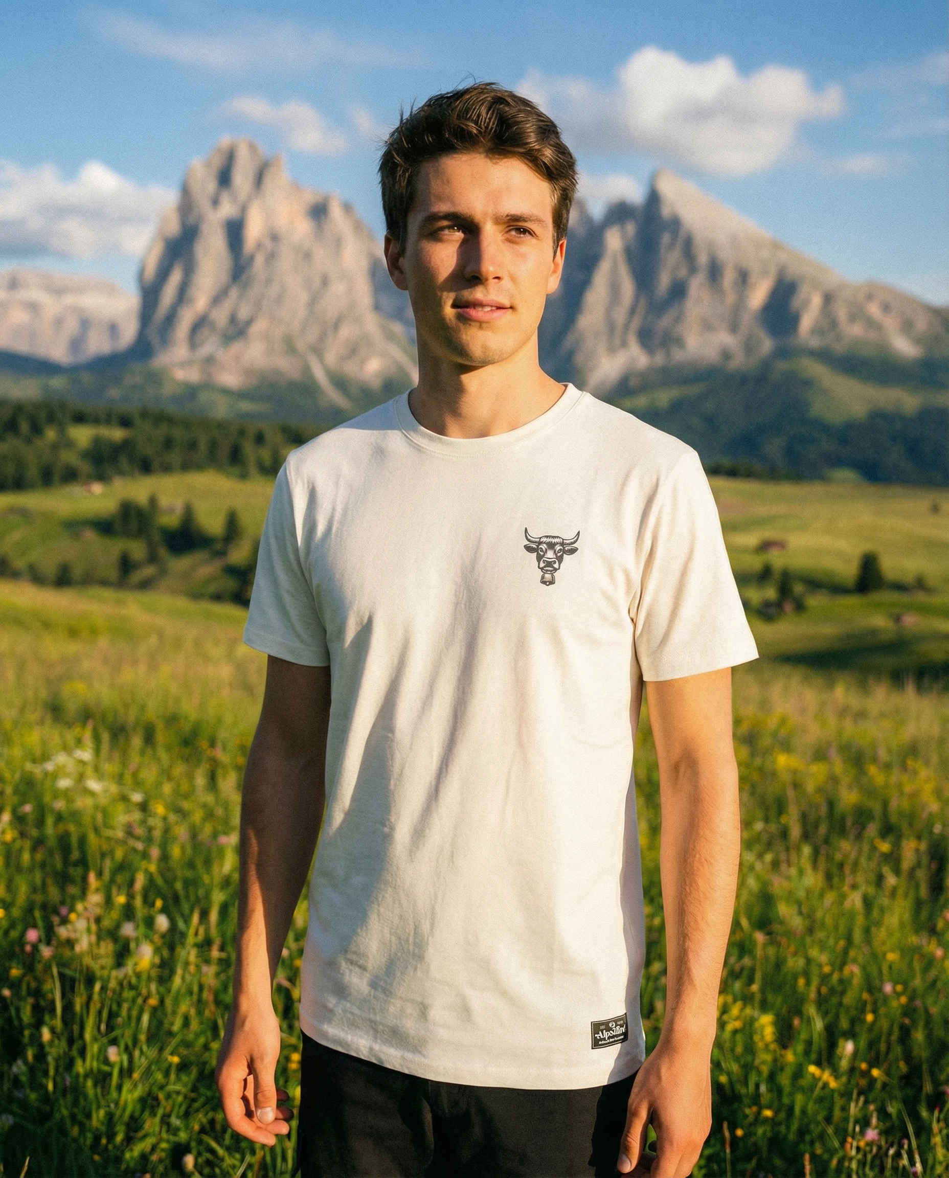 Kuh mit Kuhglocke Herren Bio T-Shirt – Alpsland – Wandern, Kuh, Kuhglocke, Alpen
