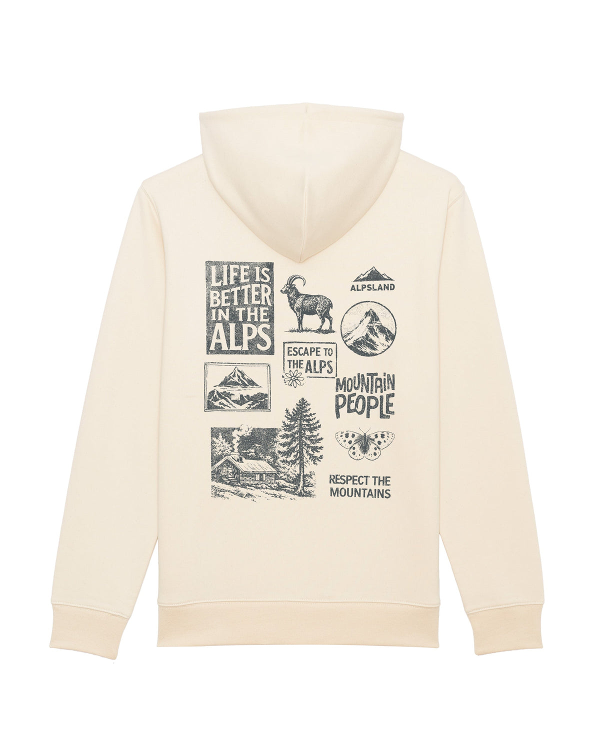 Mountain People Unisex Organic Hoodie Natural Raw – Rückseite