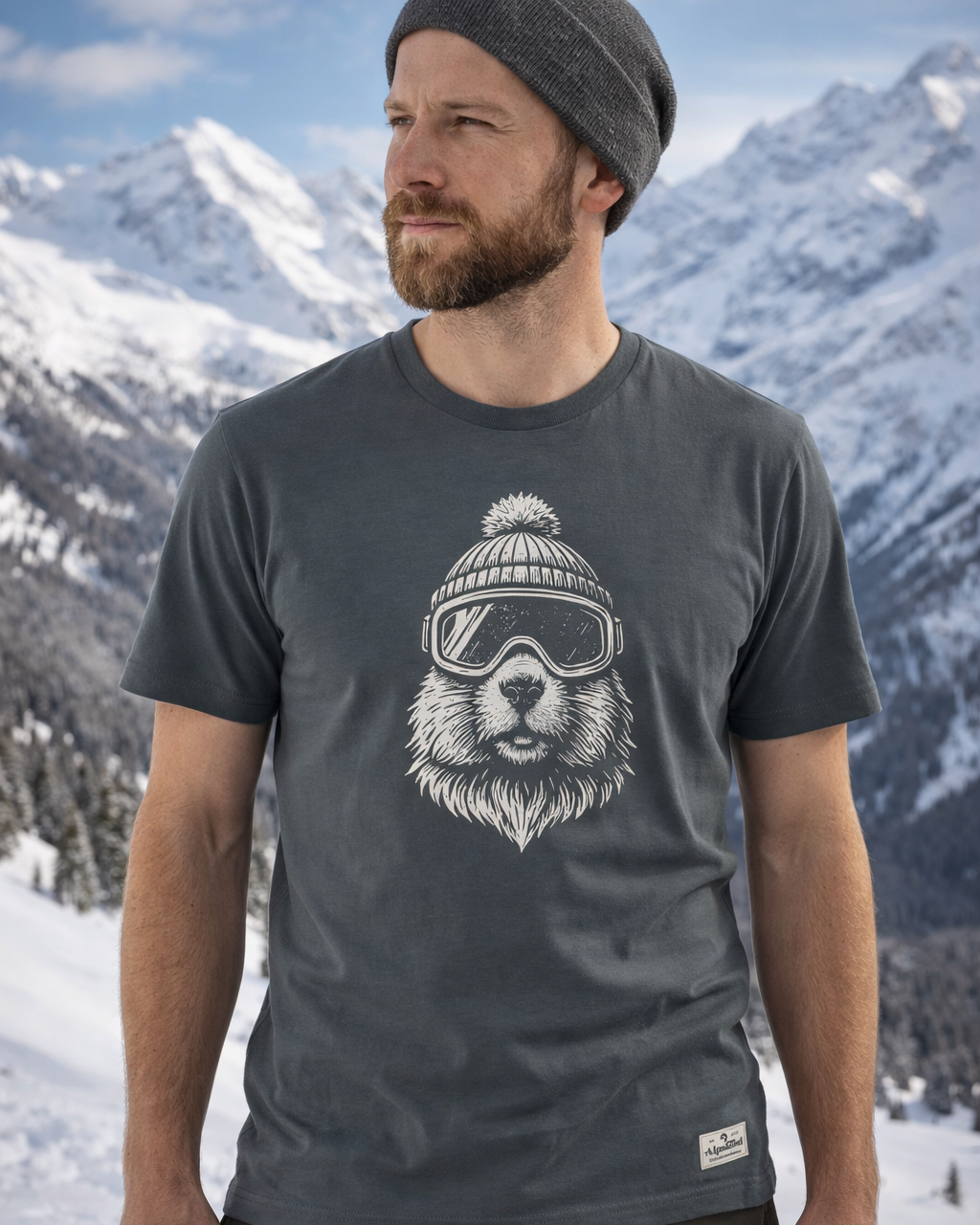 Murmeltier Powder Pro Herren Bio T-Shirt – Alpsland – Skifahren, Murmeltier, Freeride