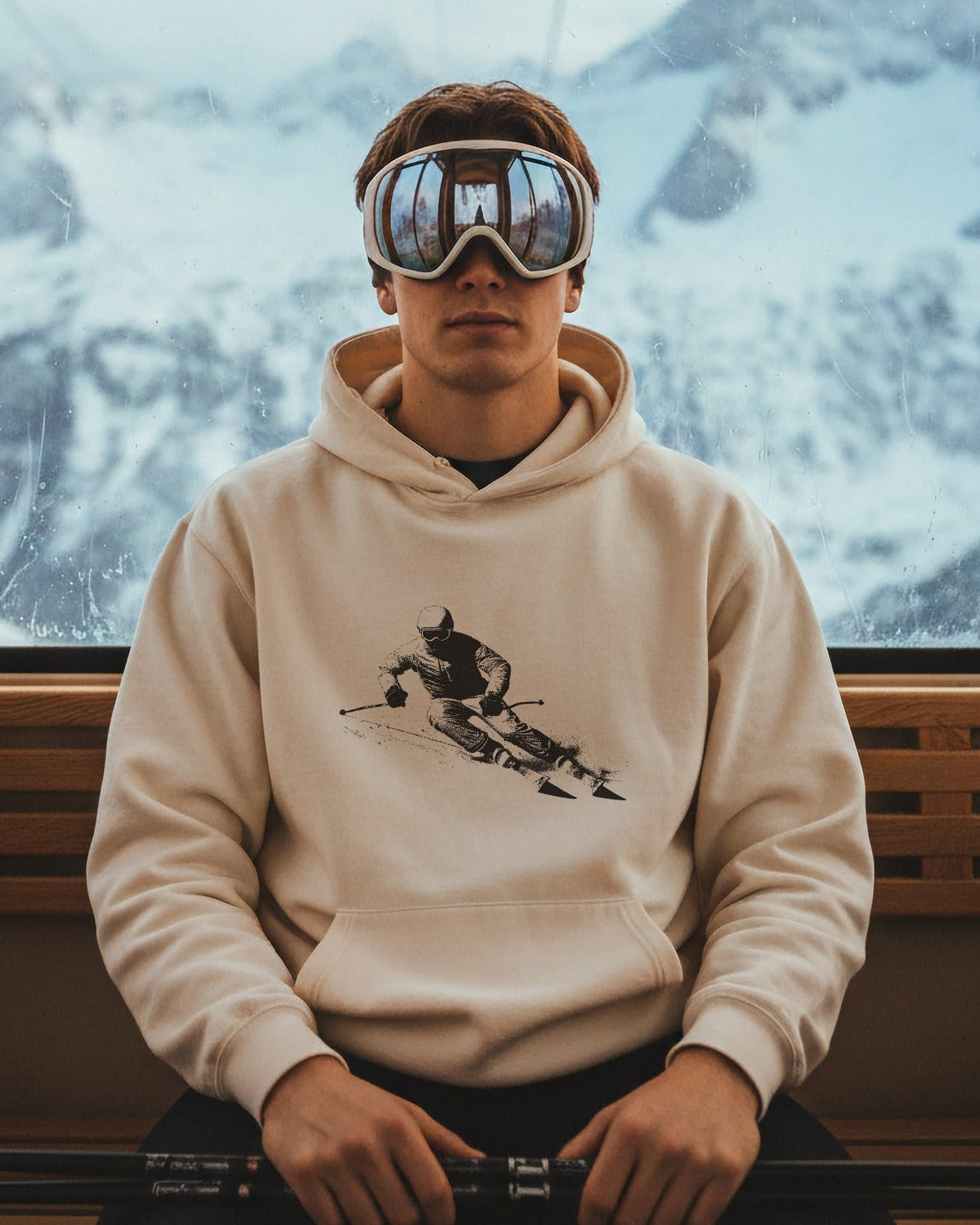 Powder Hunter Unisex Bio Hoodie – Alpsland – Skifahren, Après-Ski, Winter, Freeride