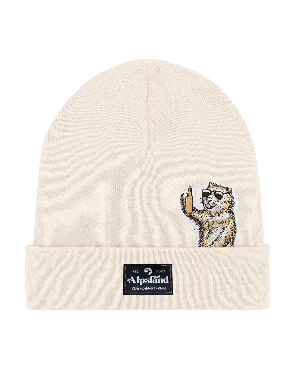 Murmeltier mit Bier Beanie Mütze – Alpsland – Winter, Outdoor, Murmeltier, Bier
