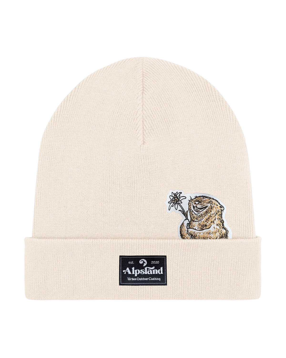 Murmeltier mit Edelweiss Beanie Mütze – Alpsland – Winter, Outdoor, Murmeltier