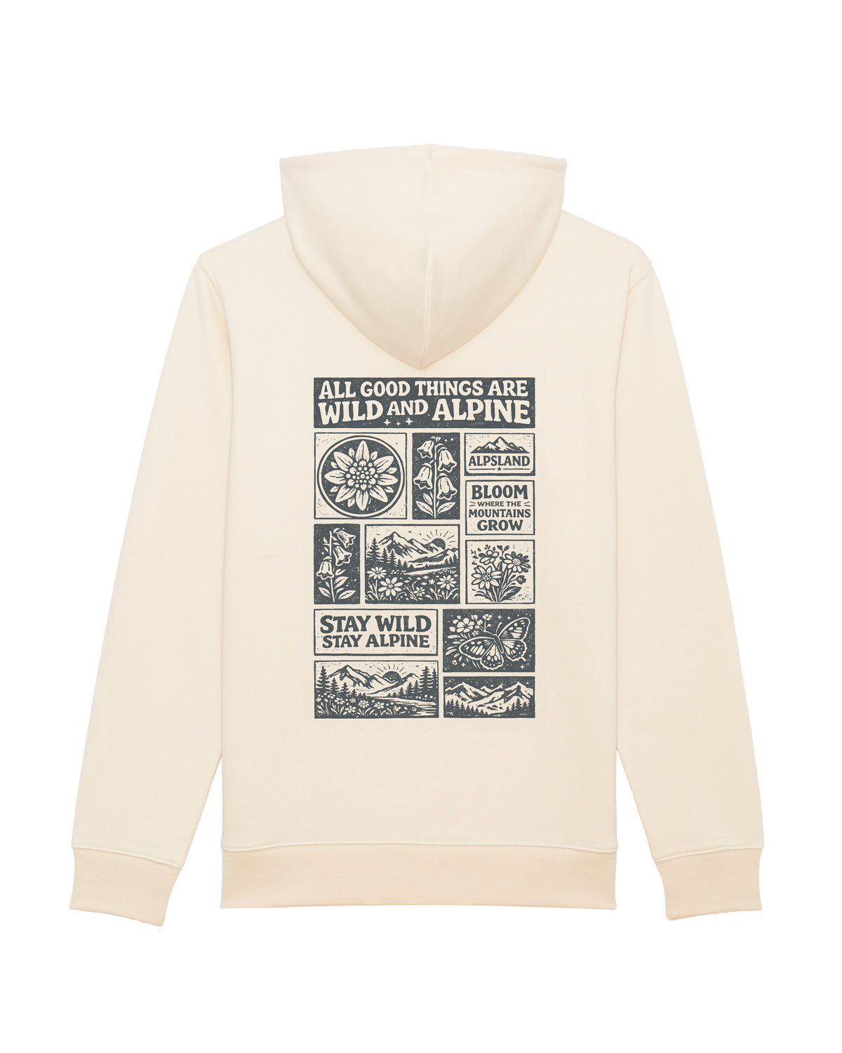 Wild and Alpine Unisex Organic Hoodie Natural Raw – Rückseite