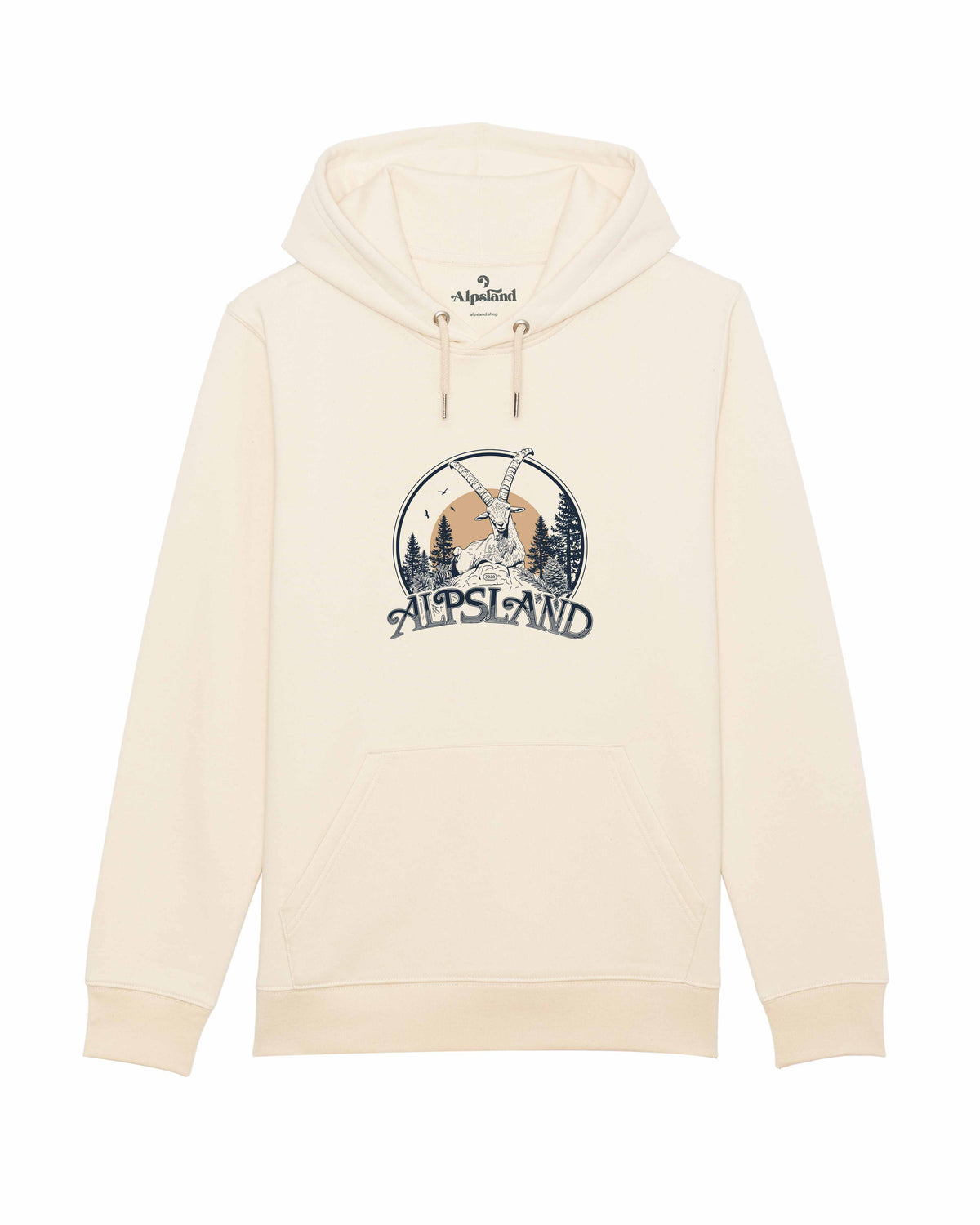 Alpensteinbock Unisex Bio Hoodie – Alpsland – Wandern, Berge, Steinbock, Alpen