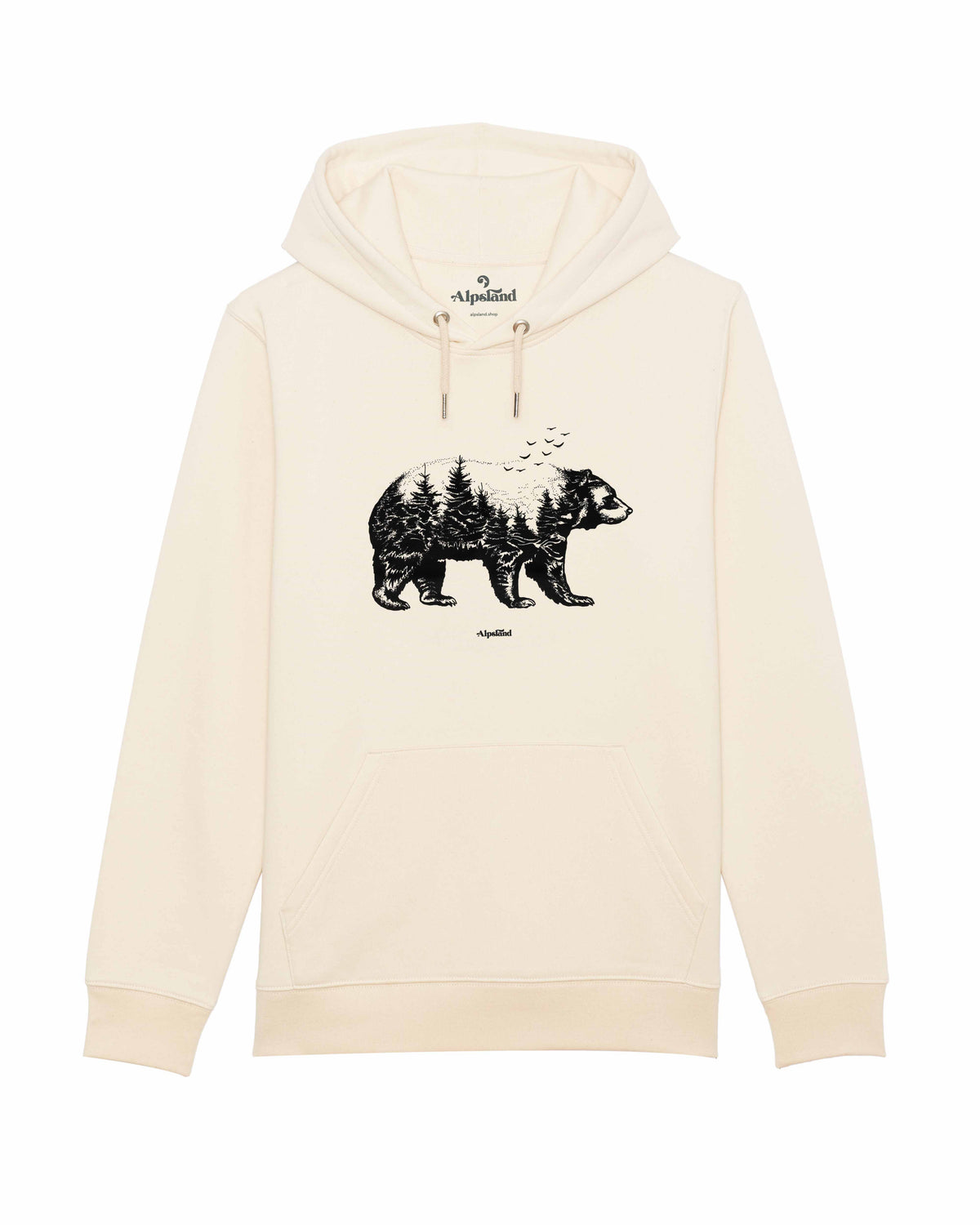 Bär im Wald Unisex Bio Hoodie – Alpsland – Wandern, Bär, Natur, Alpen