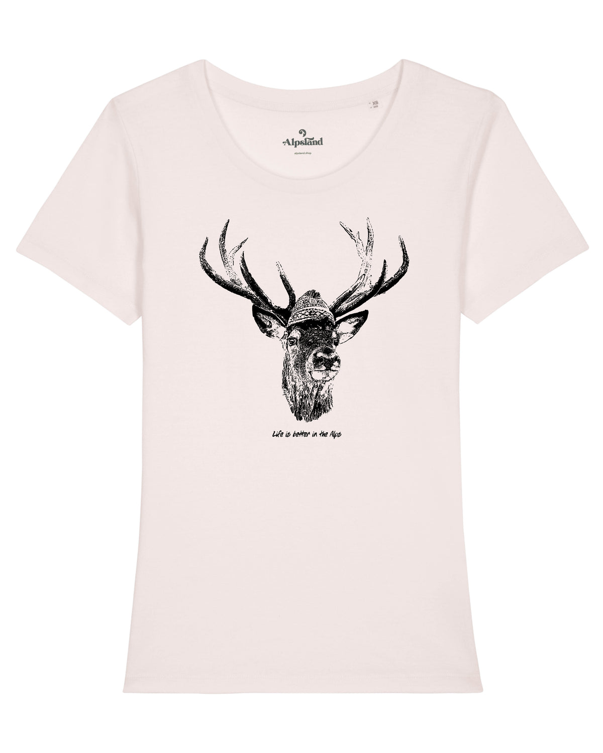 Hirsch mit Mütze Damen Bio T-Shirt – Alpsland – Wandern, Hirsch, Berge, Winter