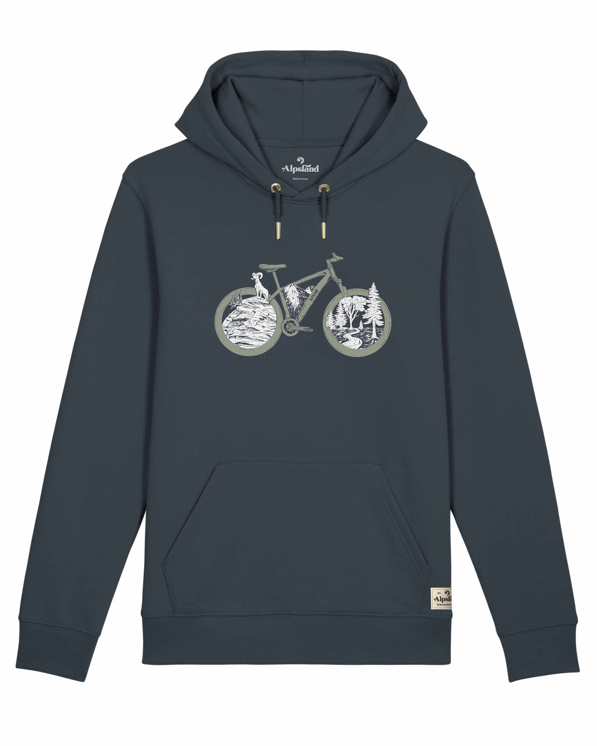 Mountainbike Unisex Bio Hoodie – Alpsland – MTB, Radfahren, Berge, Alpen