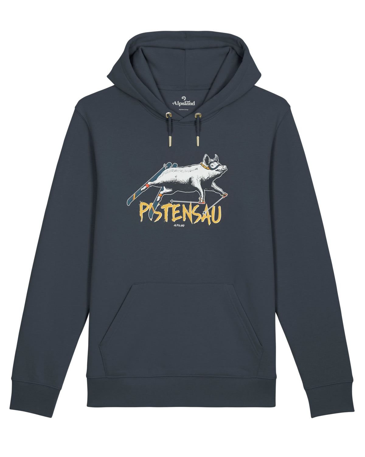 Pistensau Unisex Bio Hoodie – Alpsland – Skifahren, Winter, Alpen, Humor